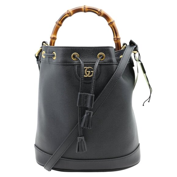 Gucci Handbags - Gucci  Diana Bamboo Leather Bucket Bag Black 724652